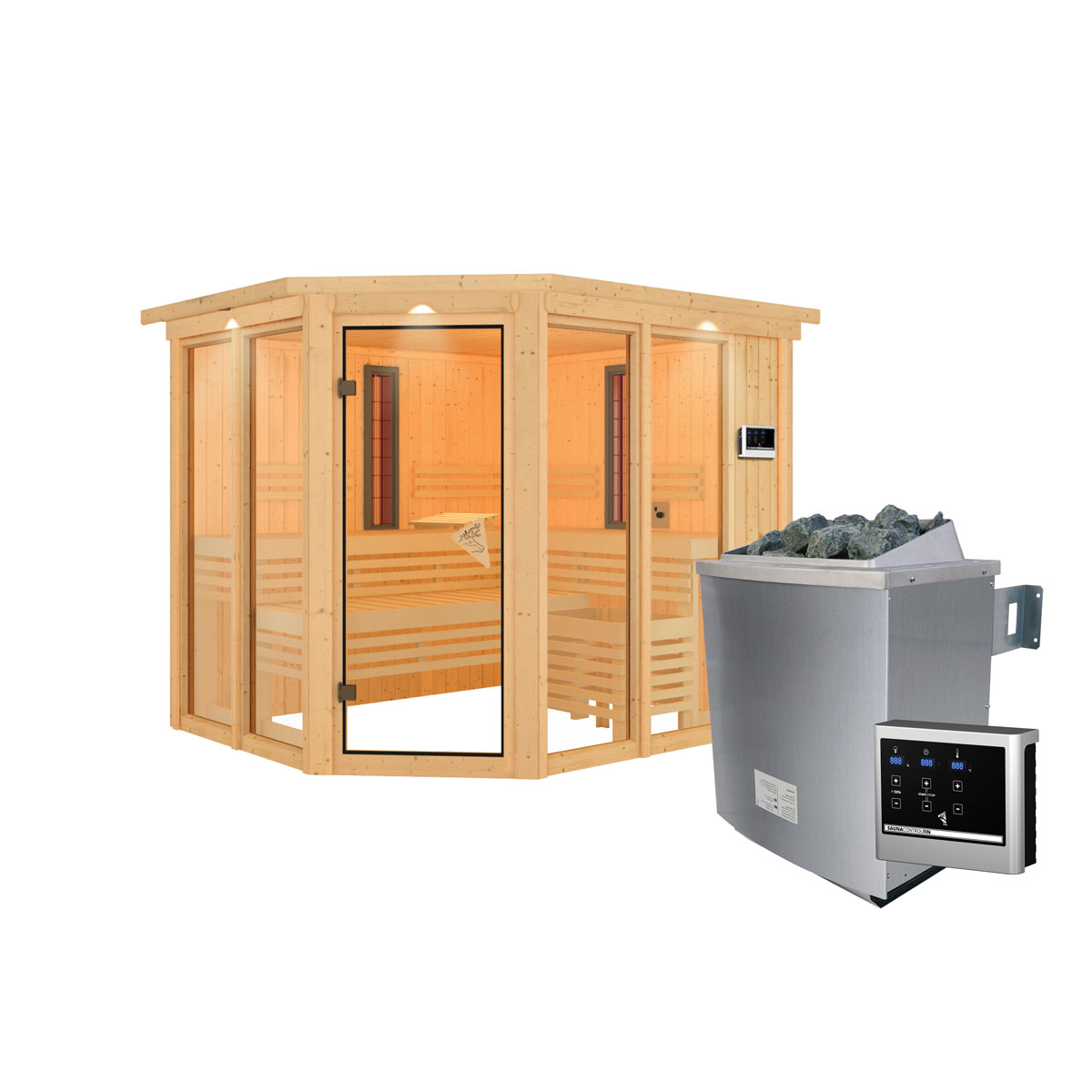 Karibu Infrarotkabine Ava mit Kranz naturbelassen externe Steuerung Bild 3