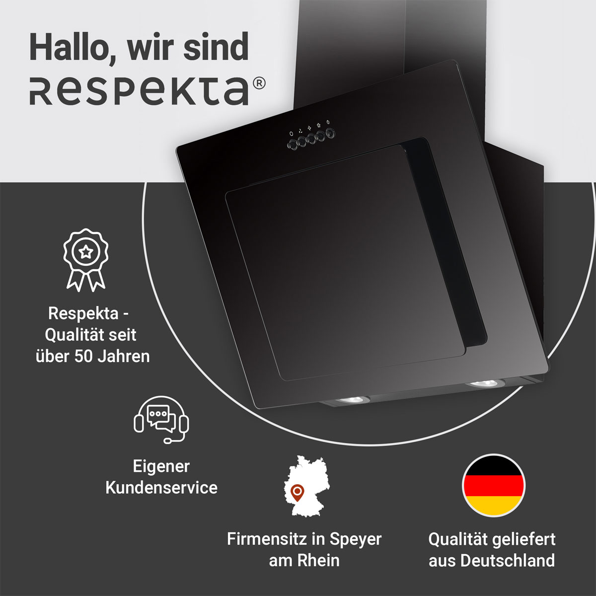 Respekta Haube Schwarz, 60 cm, EEK B3 Leistungsstufen LED-Beleuchtung Bild 11
