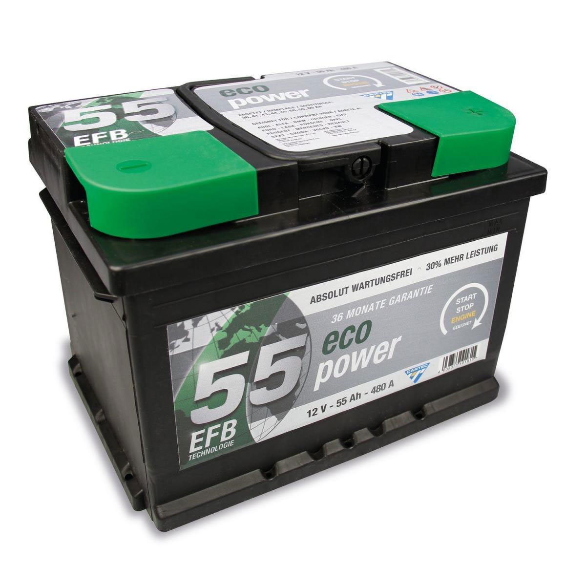 CARTEC und 55 Batterie 12V/55Ah/480A Start-Stopp Technologie