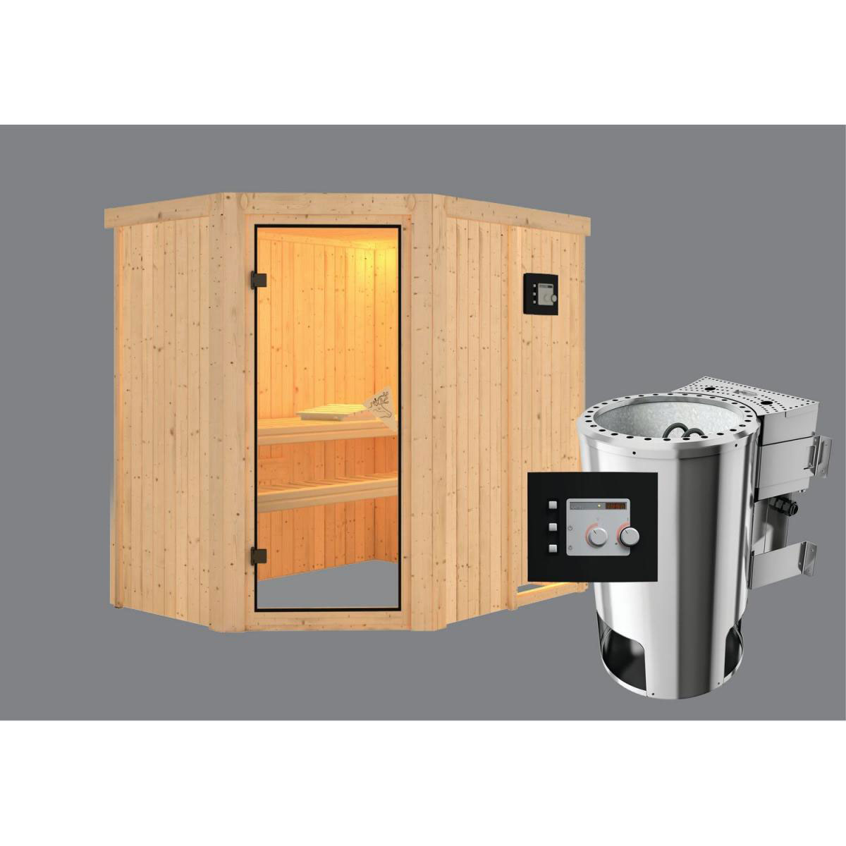 Karibu Systemsauna Saja 68 mm 3,6 kW Ofen Bio externe Strg. Bild 2