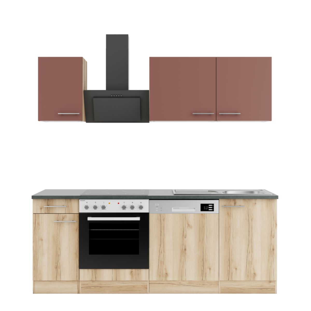 optifit Miniküche Bari407 Livorno290 210 x 226,8 x 60 cm Rostrot   Wildeiche Nachbildung Wildeiche Nachbildung Bild 2