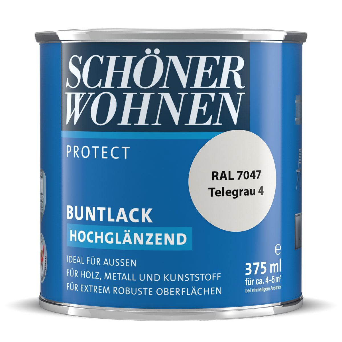 Schöner Wohnen Farbe Buntlack Protect Telegrau hochglänzend 375 ml