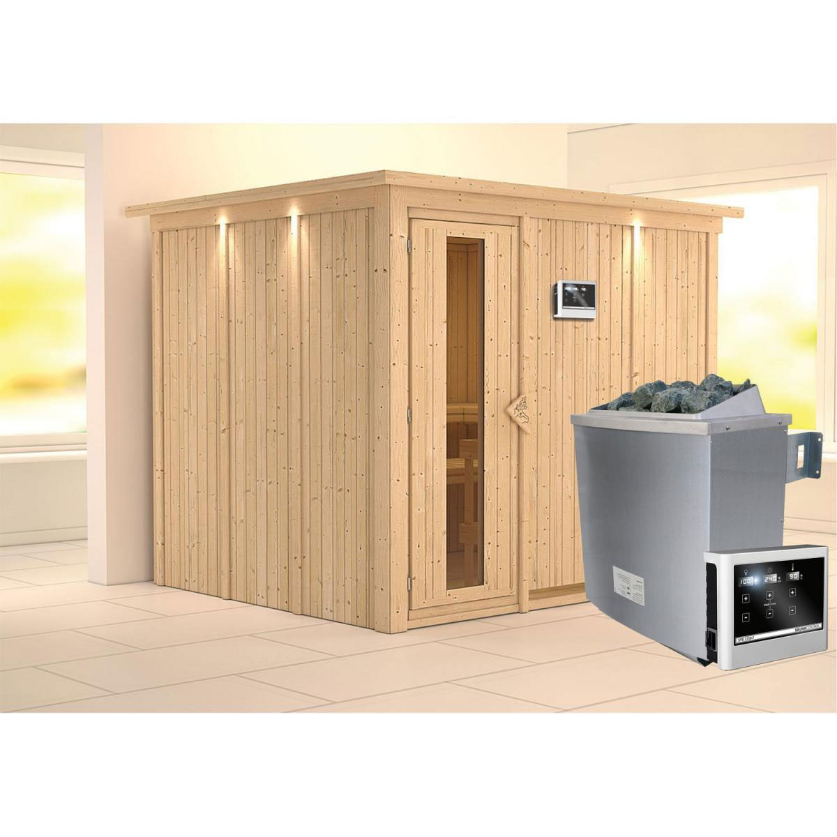 Karibu Gobin Fronteinstieg 9 kW Ofen externe Strg mit Kranz Energiespartür