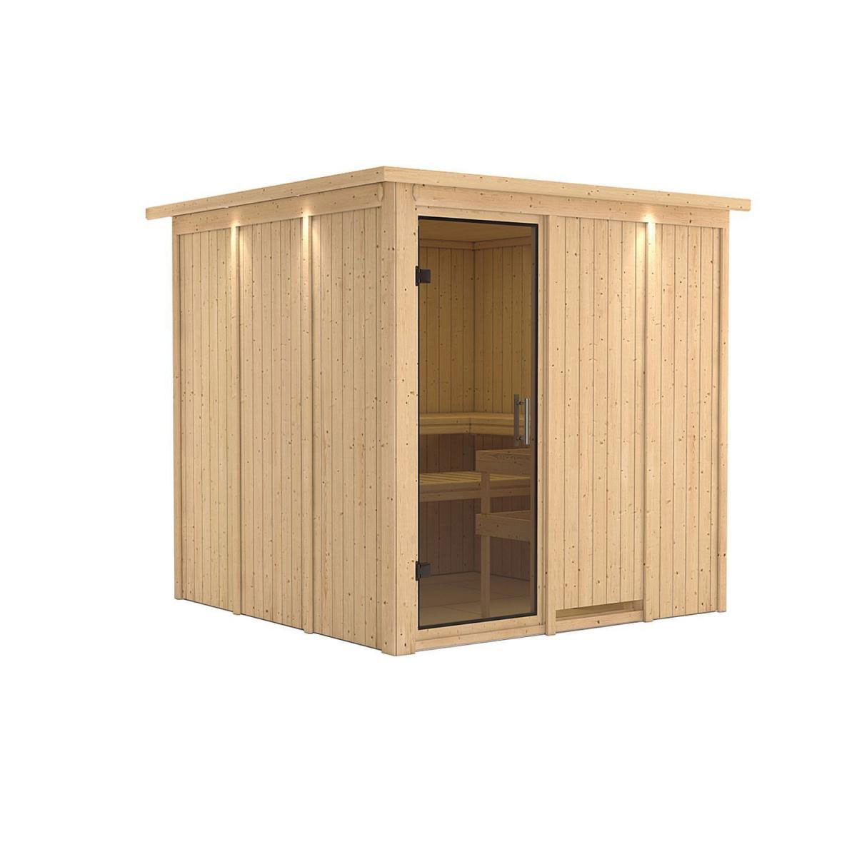 Karibu Sauna Rodin Fronteinstieg ohne Ofen Tür graphit mit Kranz Bild 2