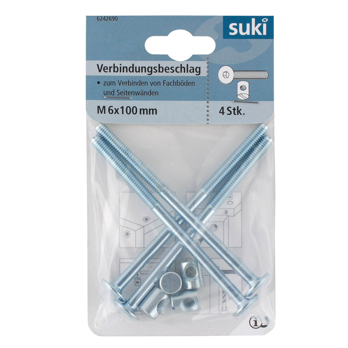 Suki Scharnierbandschraube Durchmesser 6 x 100 mm verzinkt 4 Stück Bild 1