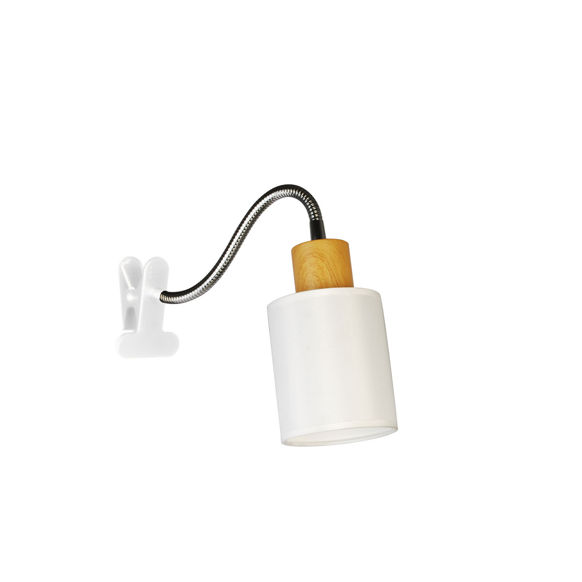 Flector Klemmleuchte Marisa Holzoptik/Textil weiss