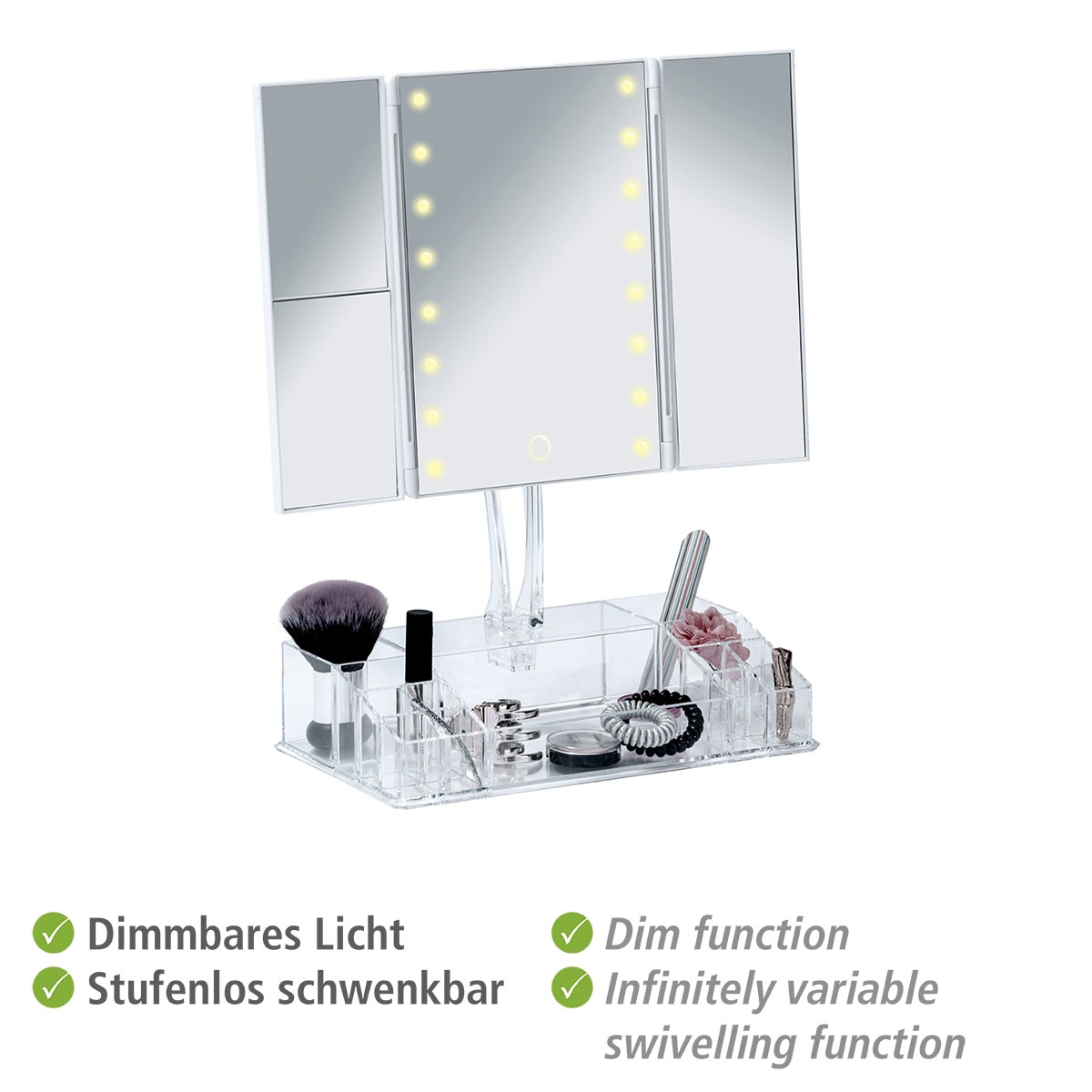 Wenko  LED-Standspiegel mit Organizer Fanano Leuchtspiegel Bild 4
