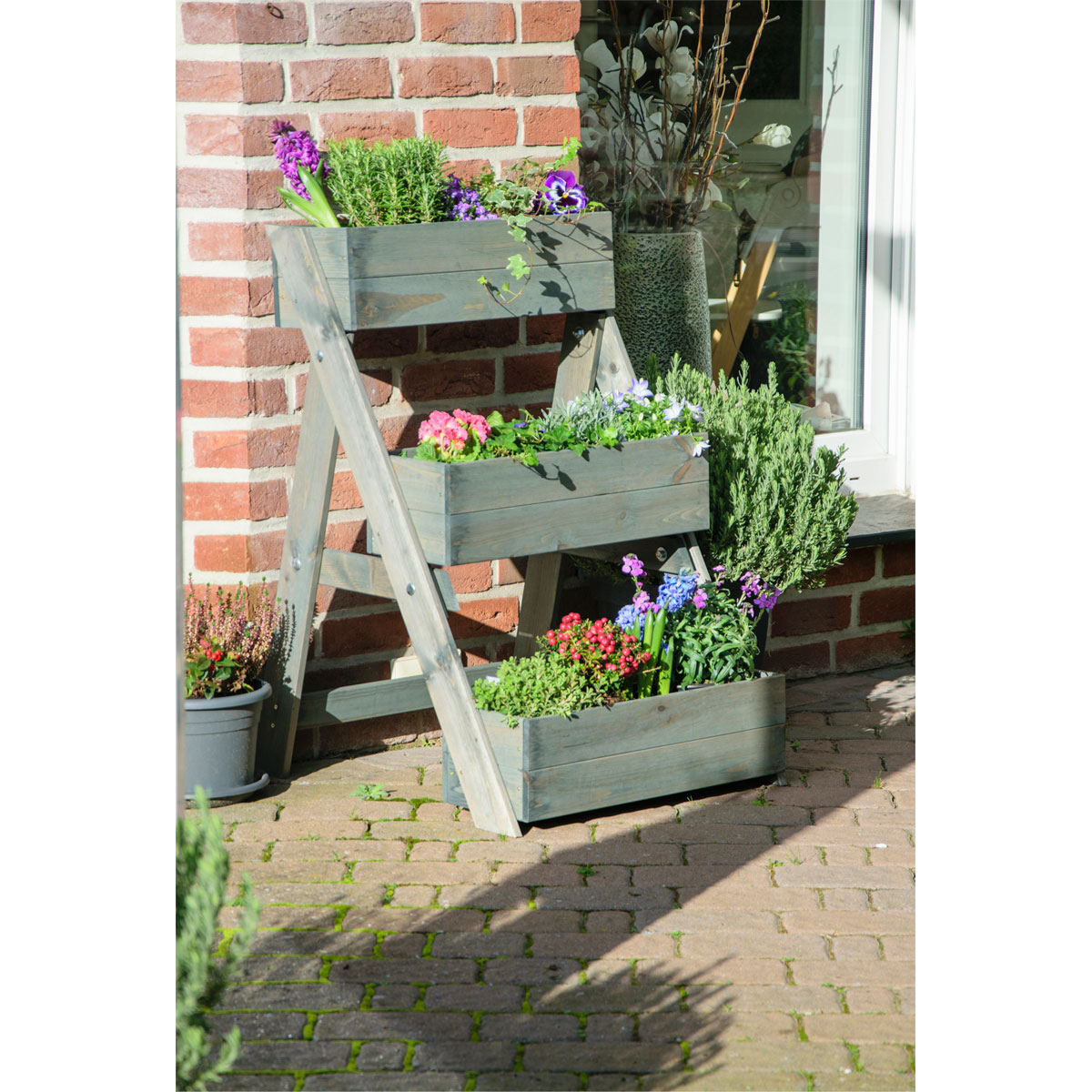 dobar Dreistufige Pflanztreppe 70 x 90 x 60 cm grau Bild 3