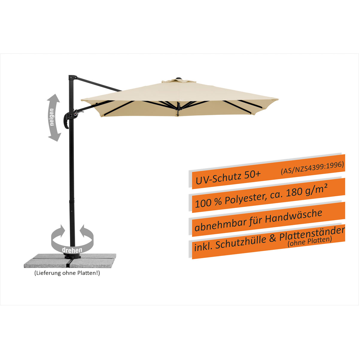 Schneider Schirme Ampelschirm Rhodos Junior 230 x 230 cm natur Bild 8