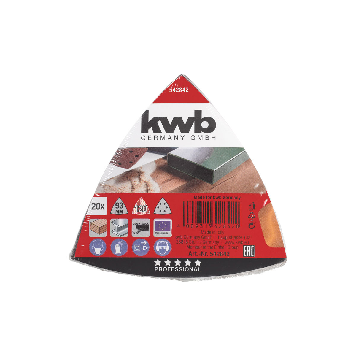 kwb  Schleifdreiecke Quick Stick Holz und Metall 93 mm K120 Bild 2