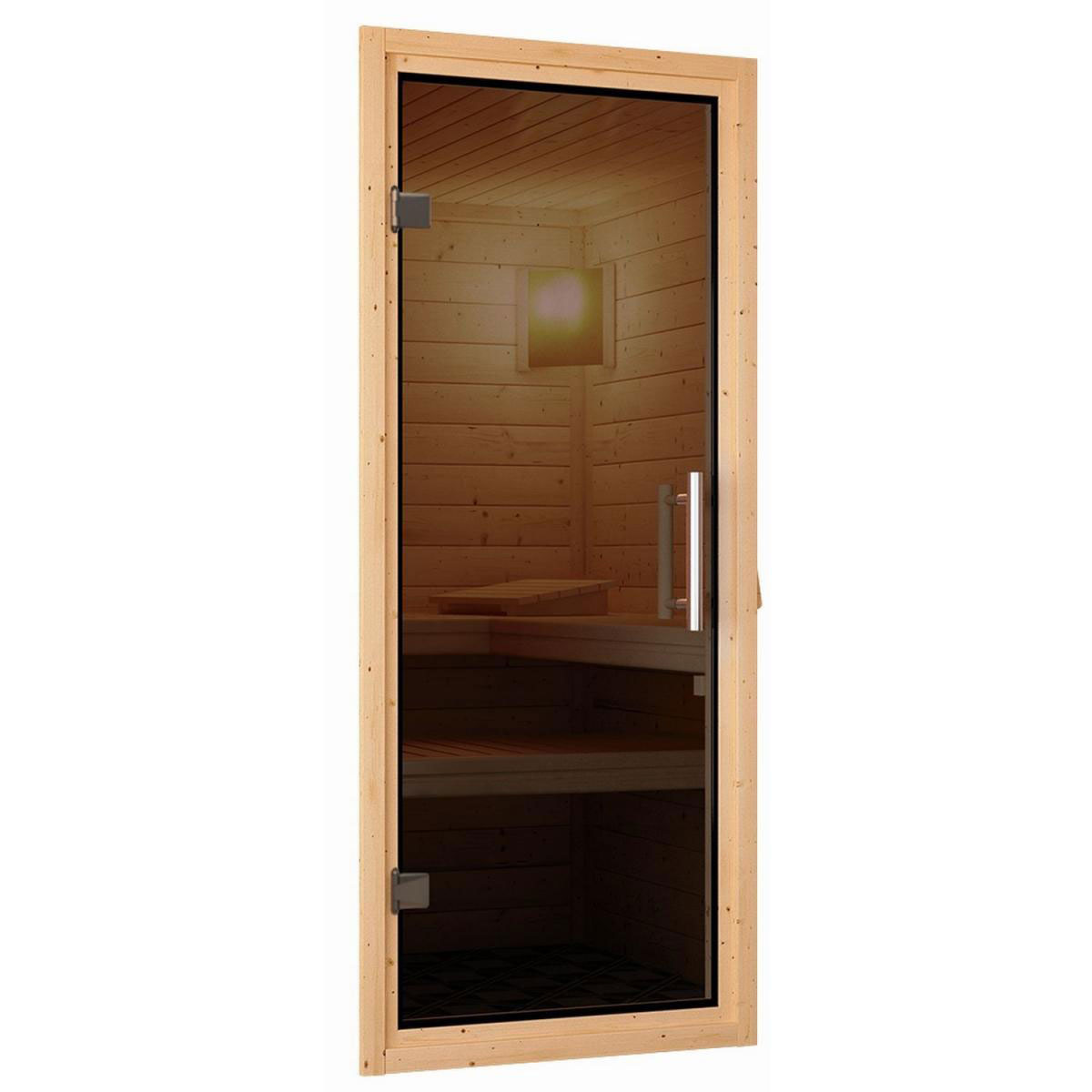 Karibu Sauna Malin Eckeinstieg 9 kW externe Strg modern Tür graphit ohne Kranz Bild 6