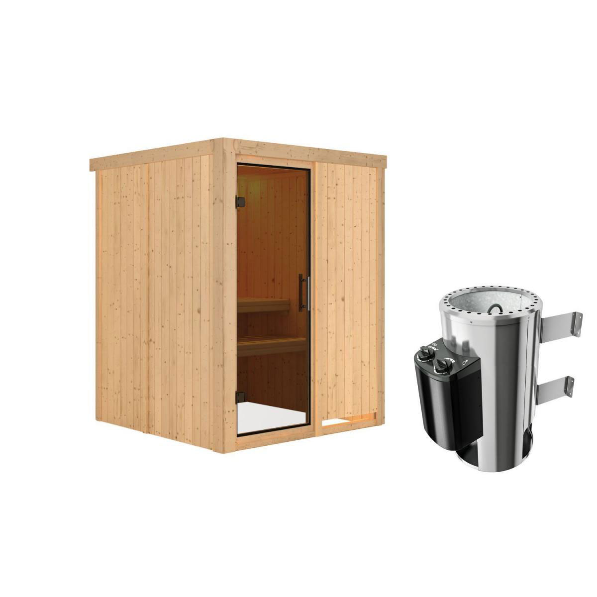 Karibu Sauna Minja Fronteinstieg 3,6 kW Ofen integr Strg kein Kranz Energiespartür Bild 2