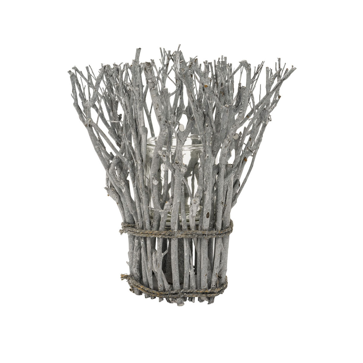 Holz-Windlicht Äste 22 x 30 x 13 cm grau