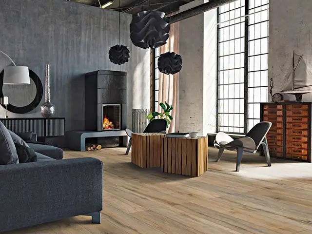 Ein Wohnzimmer im Industrial Stil eingerichtet