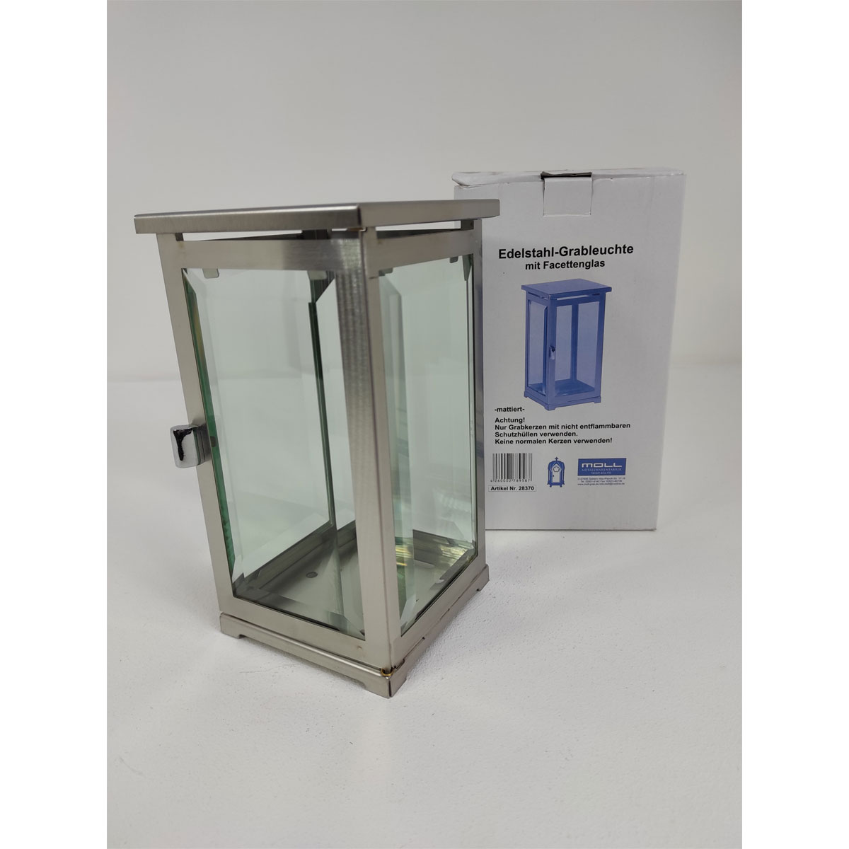 Grablampe Edelstahl mit Facettenglas für Grablichter Bild 2