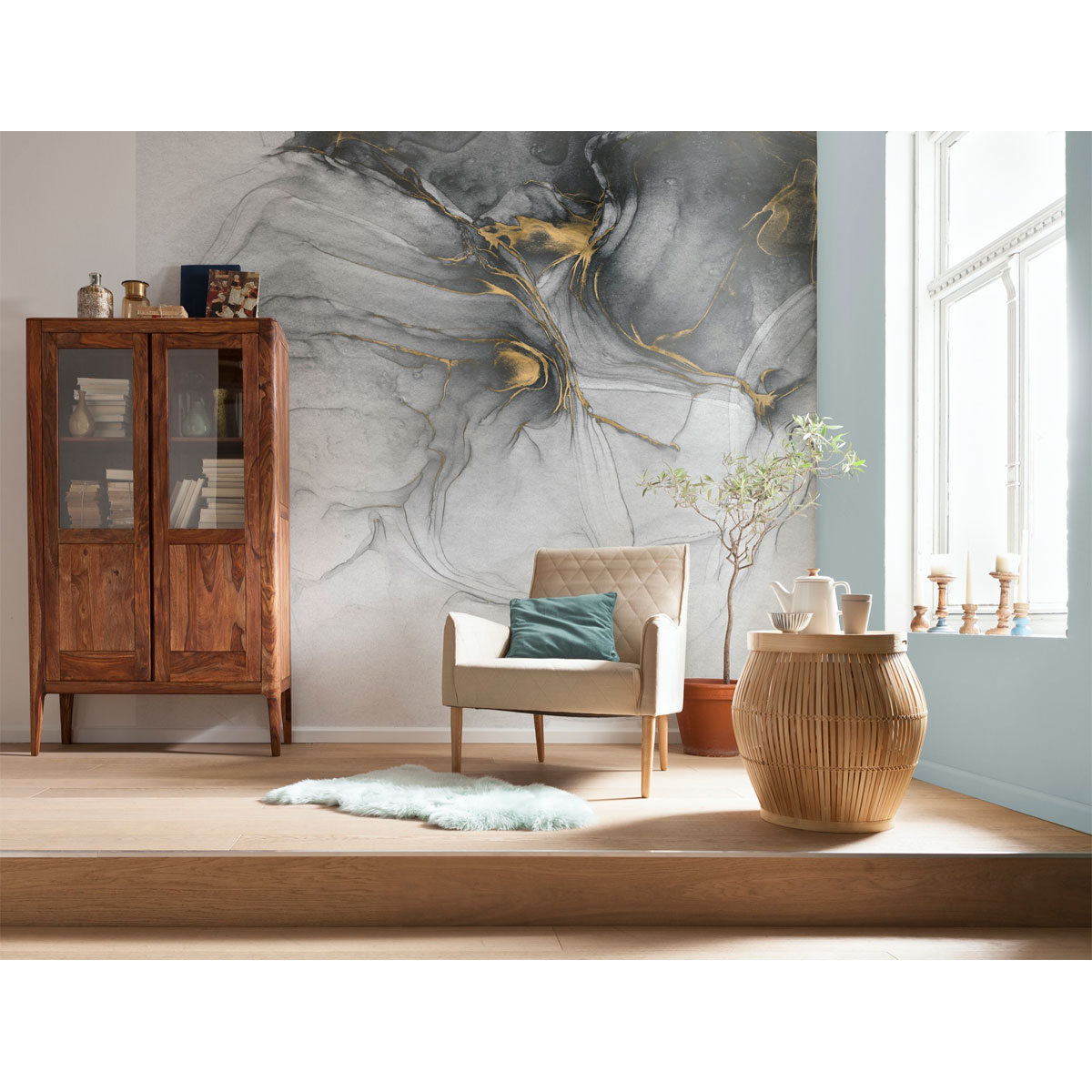 Komar  Vlies Fototapete Ink Gold Flow 300x280 cm