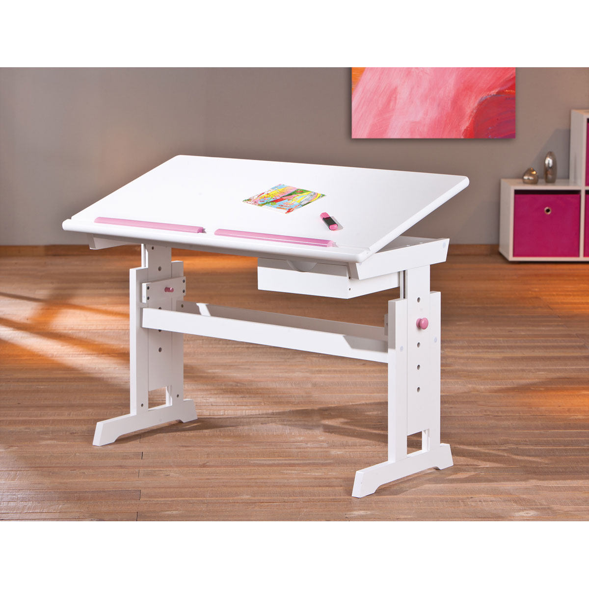 Inter Link Schreibtisch „Baru“, mit Schublade, rosa weiß, 109x90x55 cm Bild 3