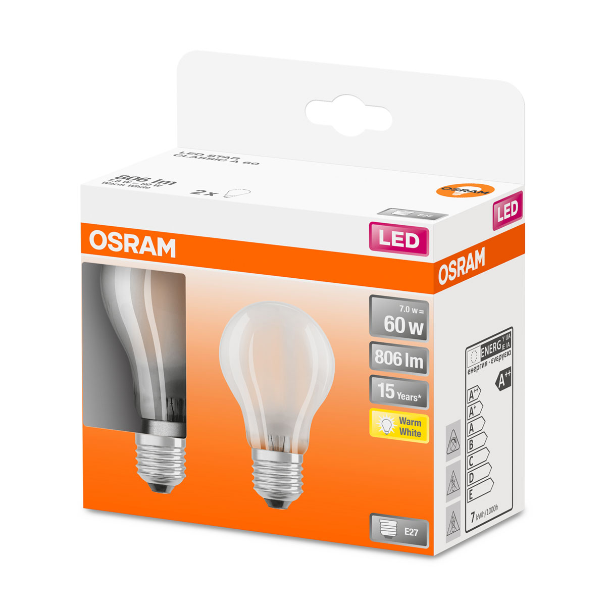 Osram LED-Glühlampe E27 60W matt 2 Stück Bild 2