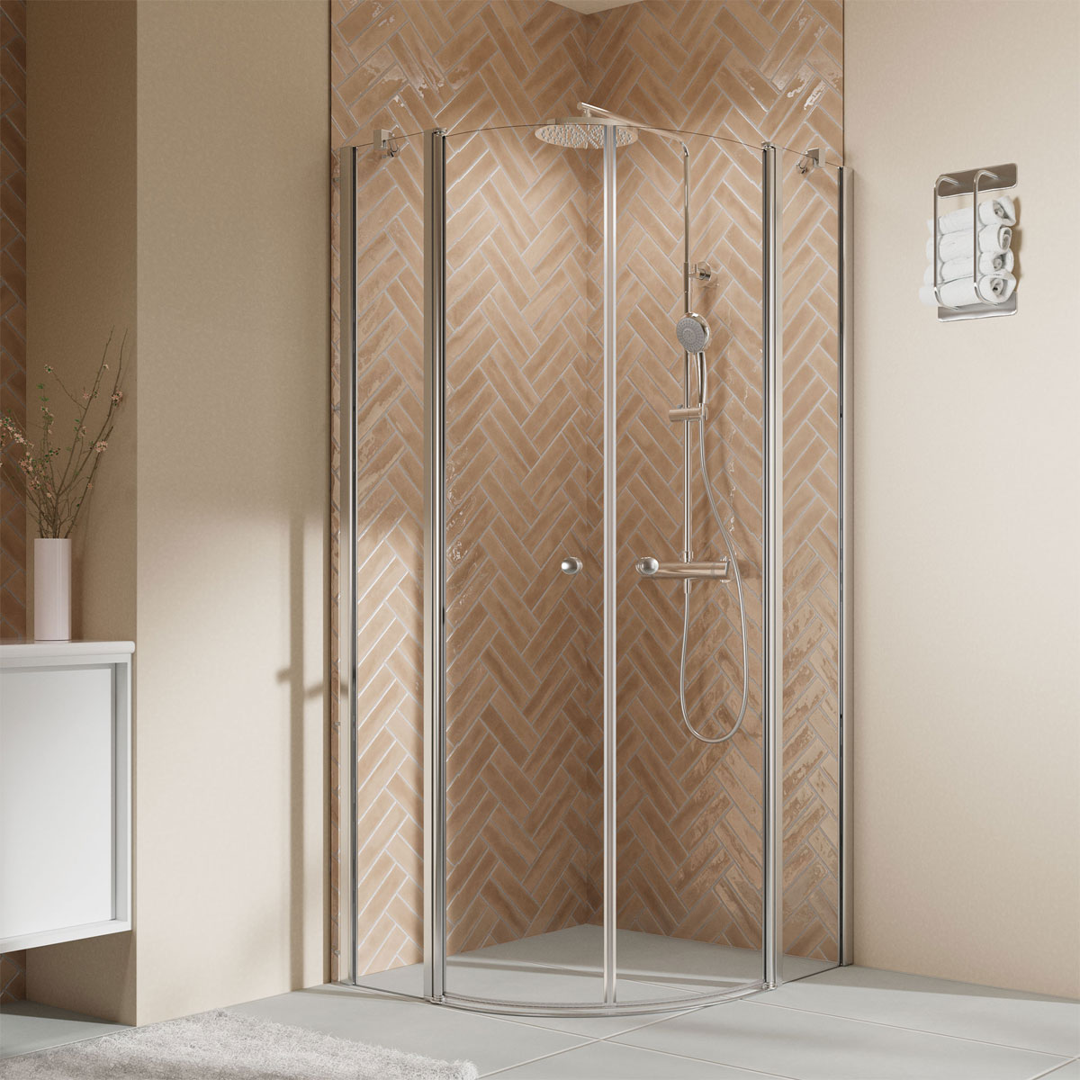 Breuer  QUICK72 Elana 2.0 Runddusche Drehtür Radius 550 Alu chromeffekt Klarglas 900/900 mm Bild 1