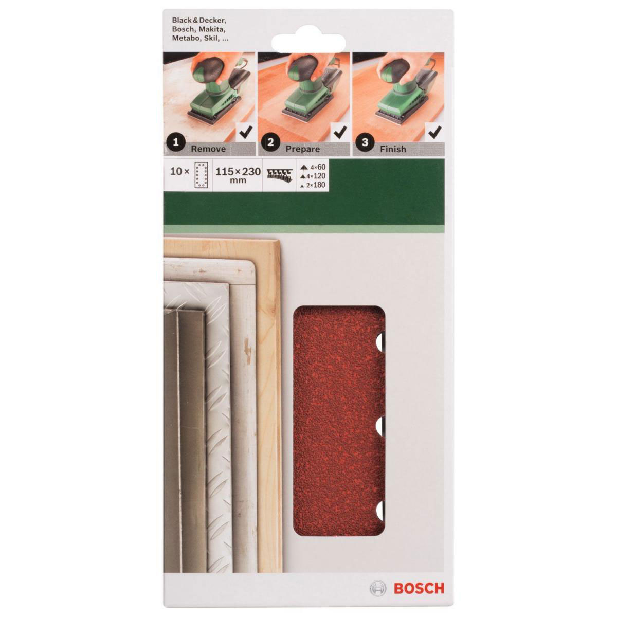 Bosch  DIY Schleifblatt 115 x 230 mm 3xG60/4xG120/3xG181 14 Löcher Klett 10- teilig  Bild 2