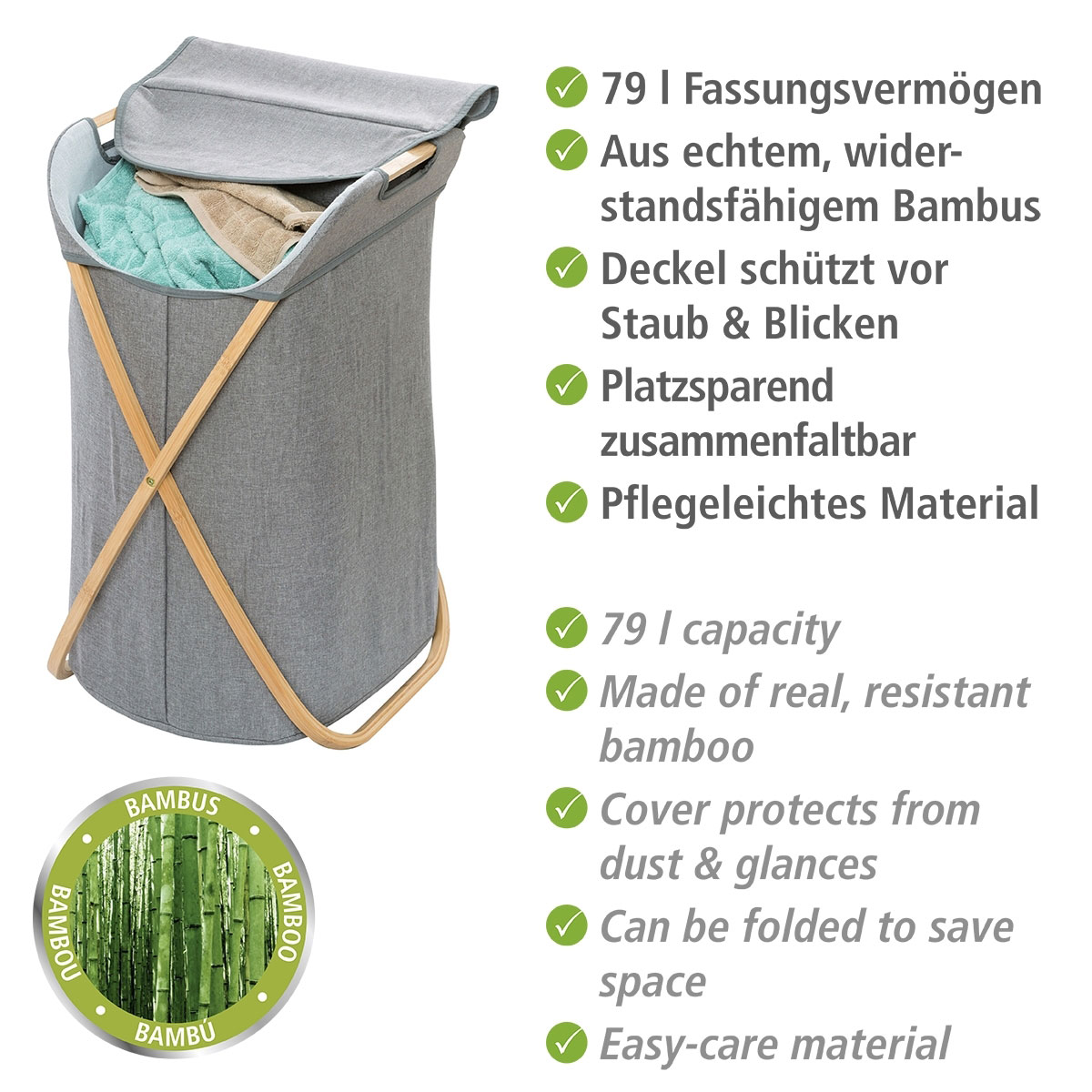 Wenko  Wäschesammler Bahari aus Bambus Wäschekorb 79 l Bild 2