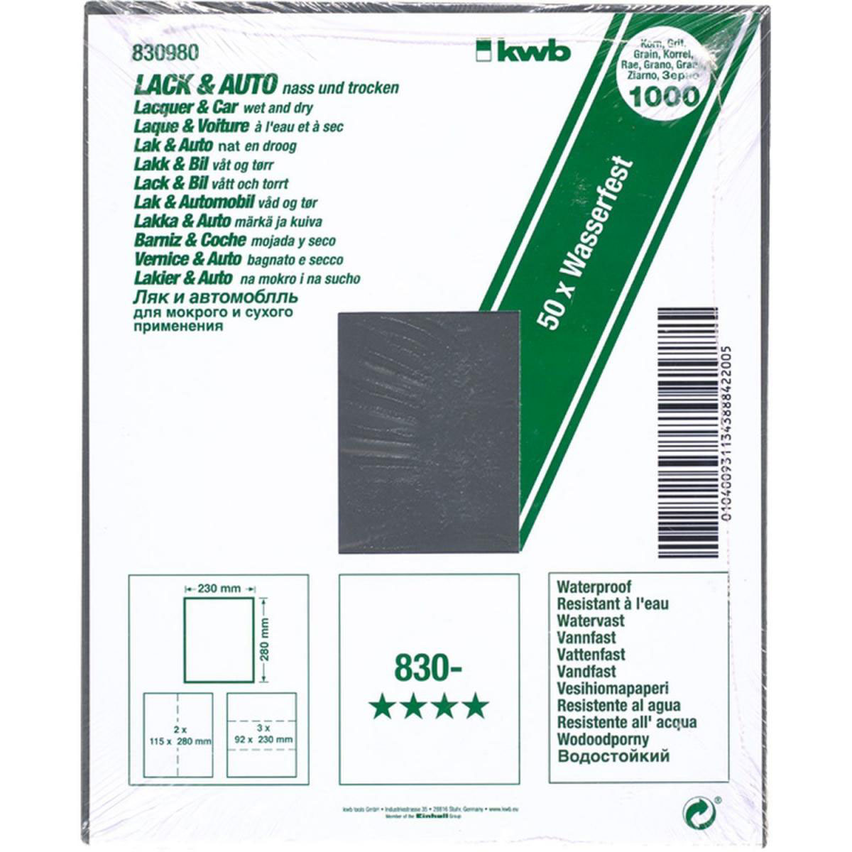 kwb  Schleifpapier Lack und Auto wasserfest 230 x 280 mm K1000 Bild 2