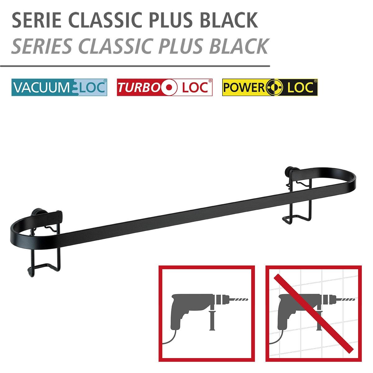 Wenko  Handtuchstange Classic Plus Black mit hochwertigem Rostschutz Bild 2