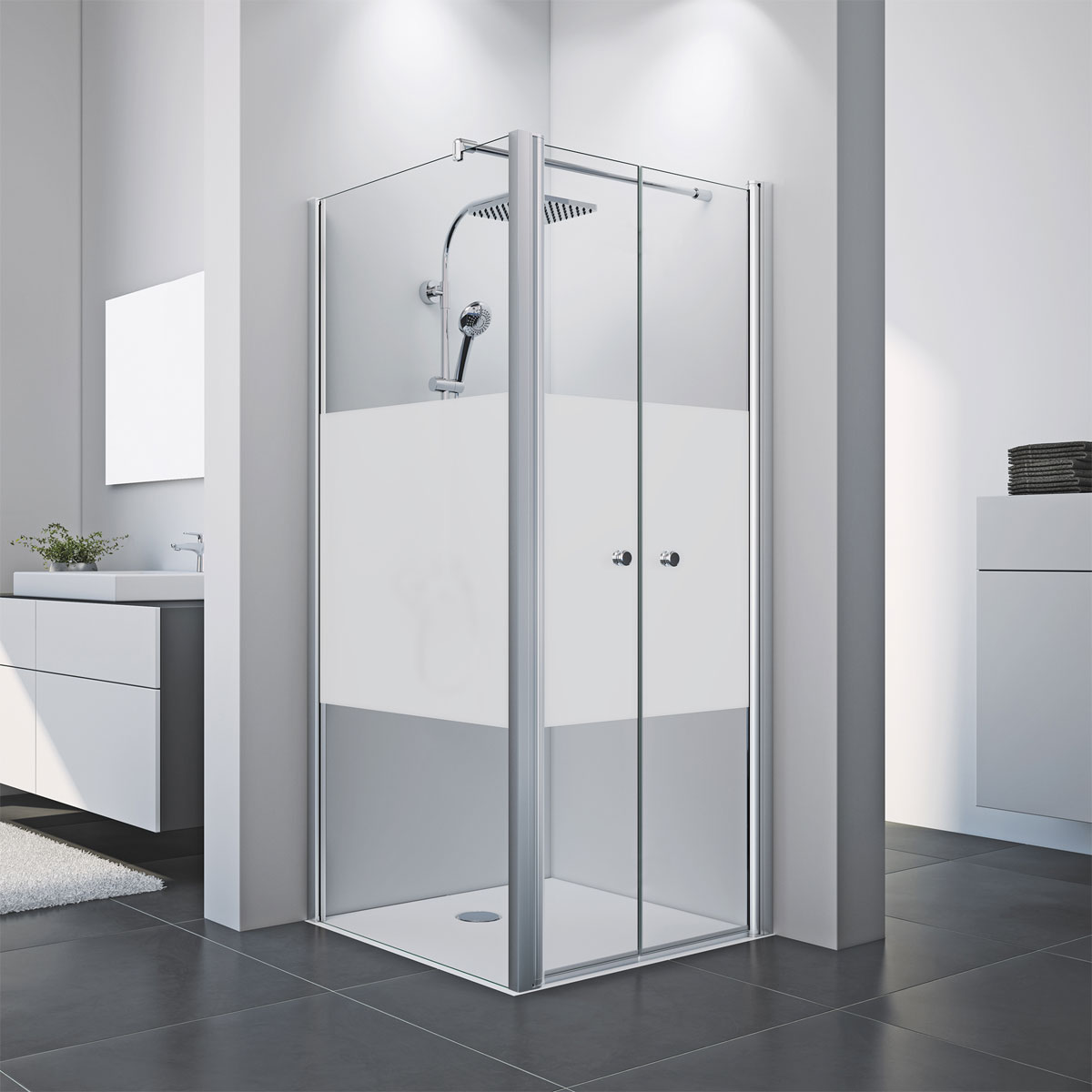 Breuer  Seitenwand Elana 8 für Drehfalttür und Drehtür, Anschlag rechts, alu chromeffekt, Klarglas, 900 mm