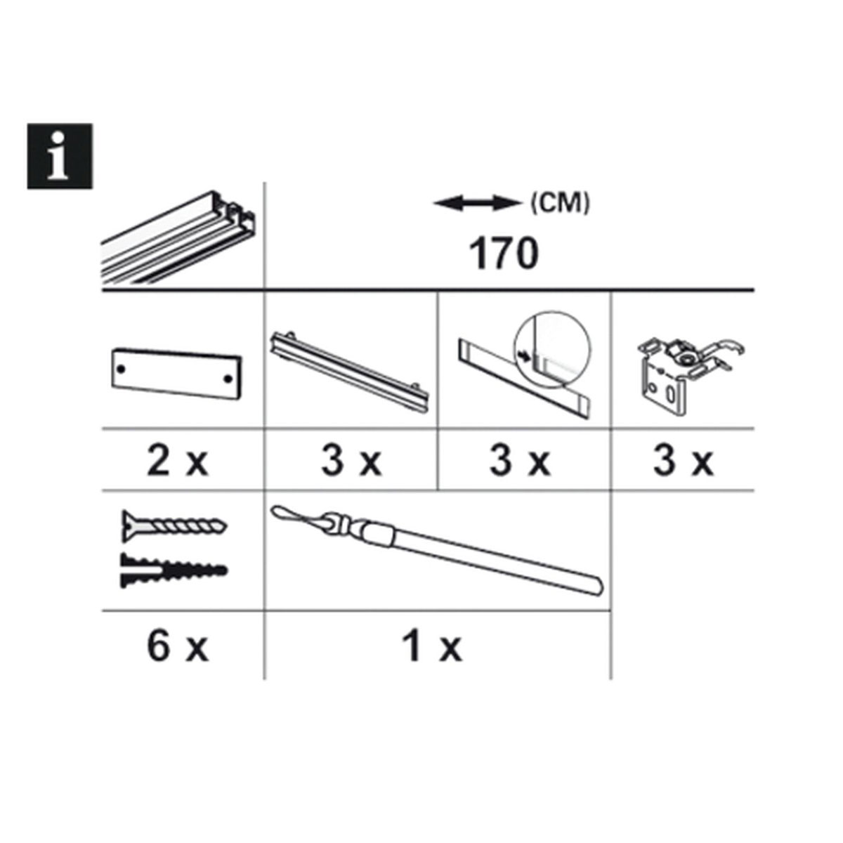 Gardinia Flächenvorhangschiene 3-läufig 170 cm Aluminium Bild 2