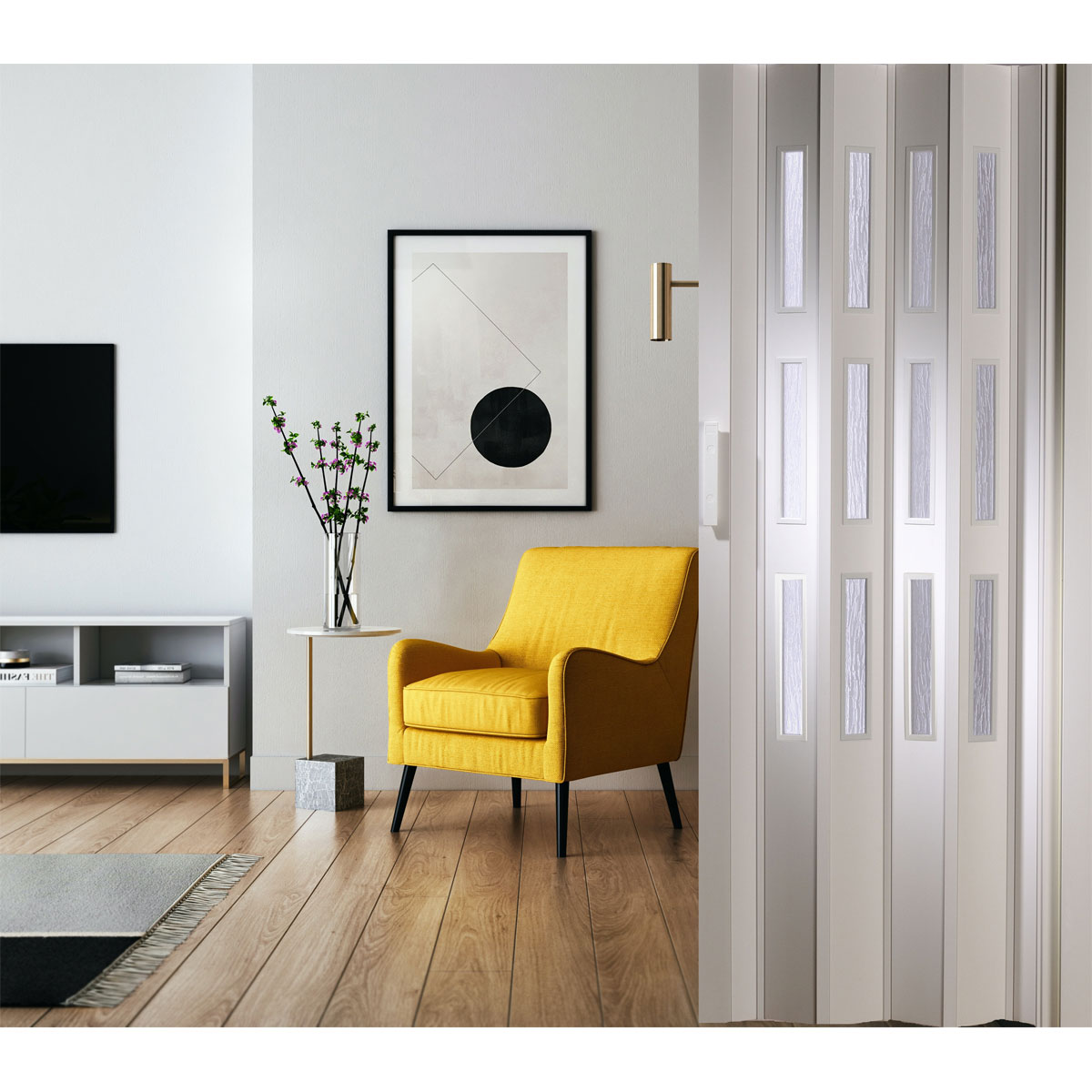 FORTE Kunststoff-Falttür Luciana B 88,5 x H 202 cm weiß 3 Fenster Bild 2