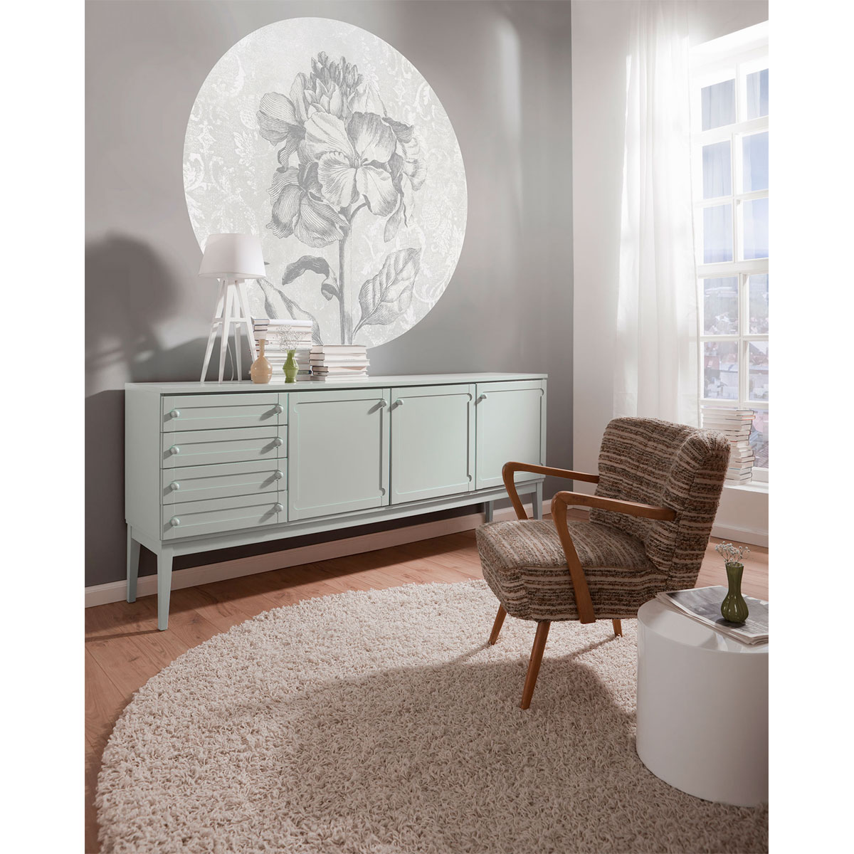 Komar  Selbstklebende Vlies Fototapete rund Barock Beauty Durchmesser 125 cm