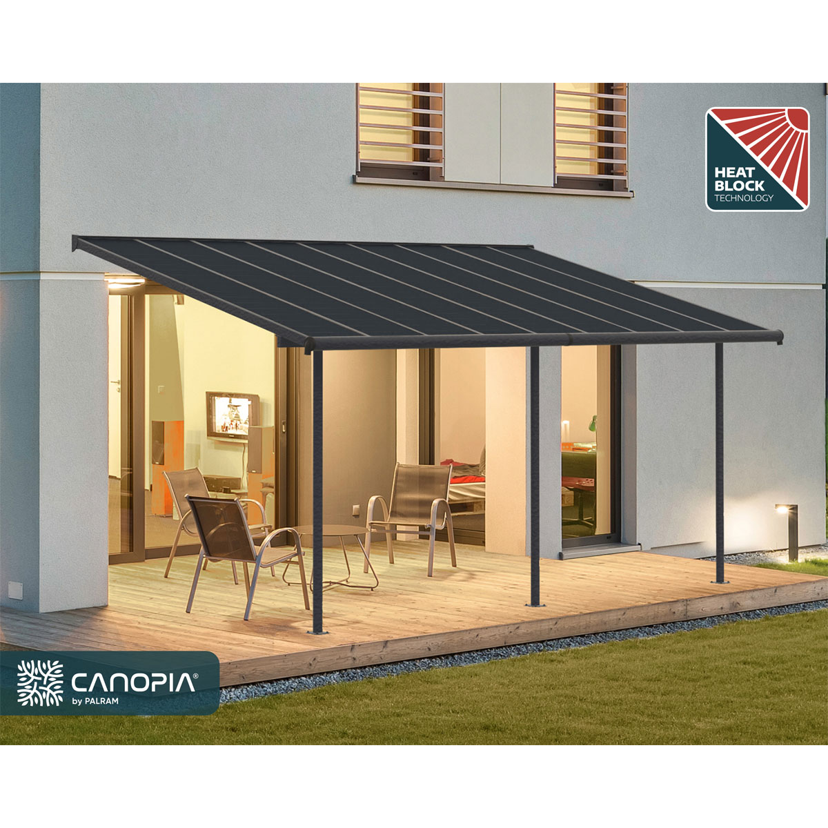 Palram Canopia Capri Alu Terrassenüberdachung Polycarbonat 3x5,6 m grau Bild 2