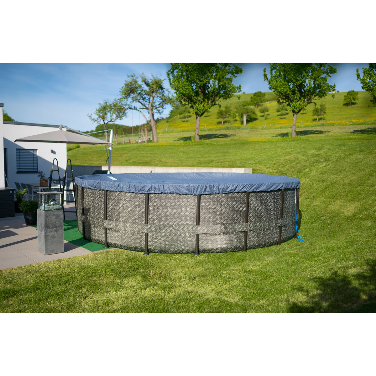 Summer Waves Elite Frame Pool 549x549x132cm Rattan Grau Bild 2