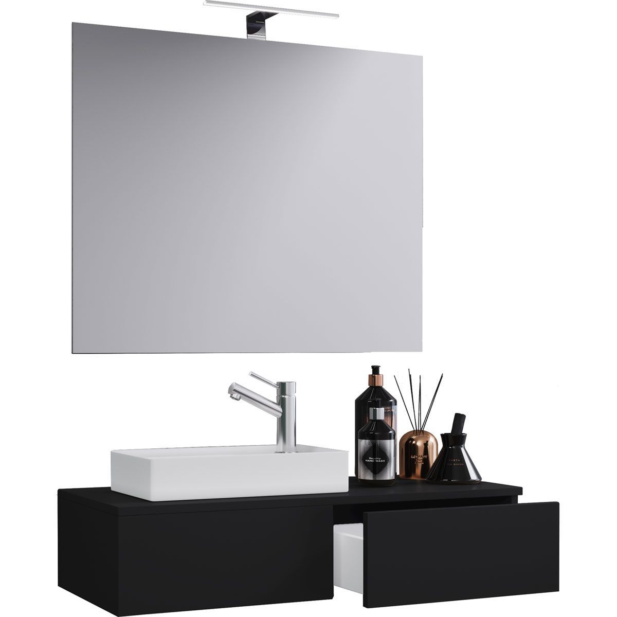 Gäste Waschplatz Gudas 3-teilig mit Spiegel schwarz