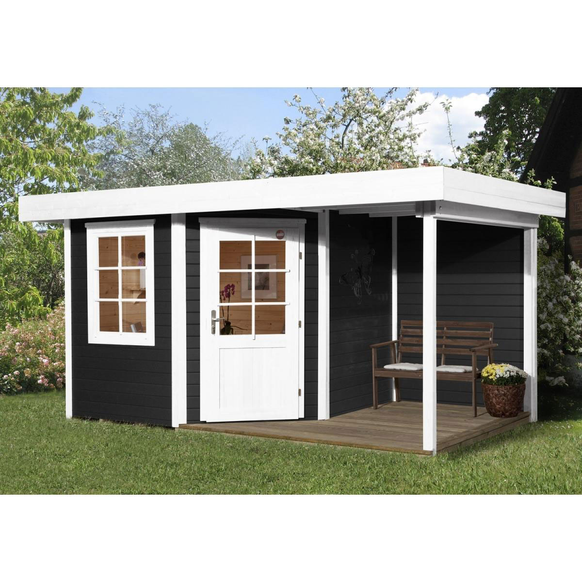 Weka Designhaus 213 A mit Anbau 150 cm 5-Eck 456 x 298 x 224 cm schwarz Bild 1