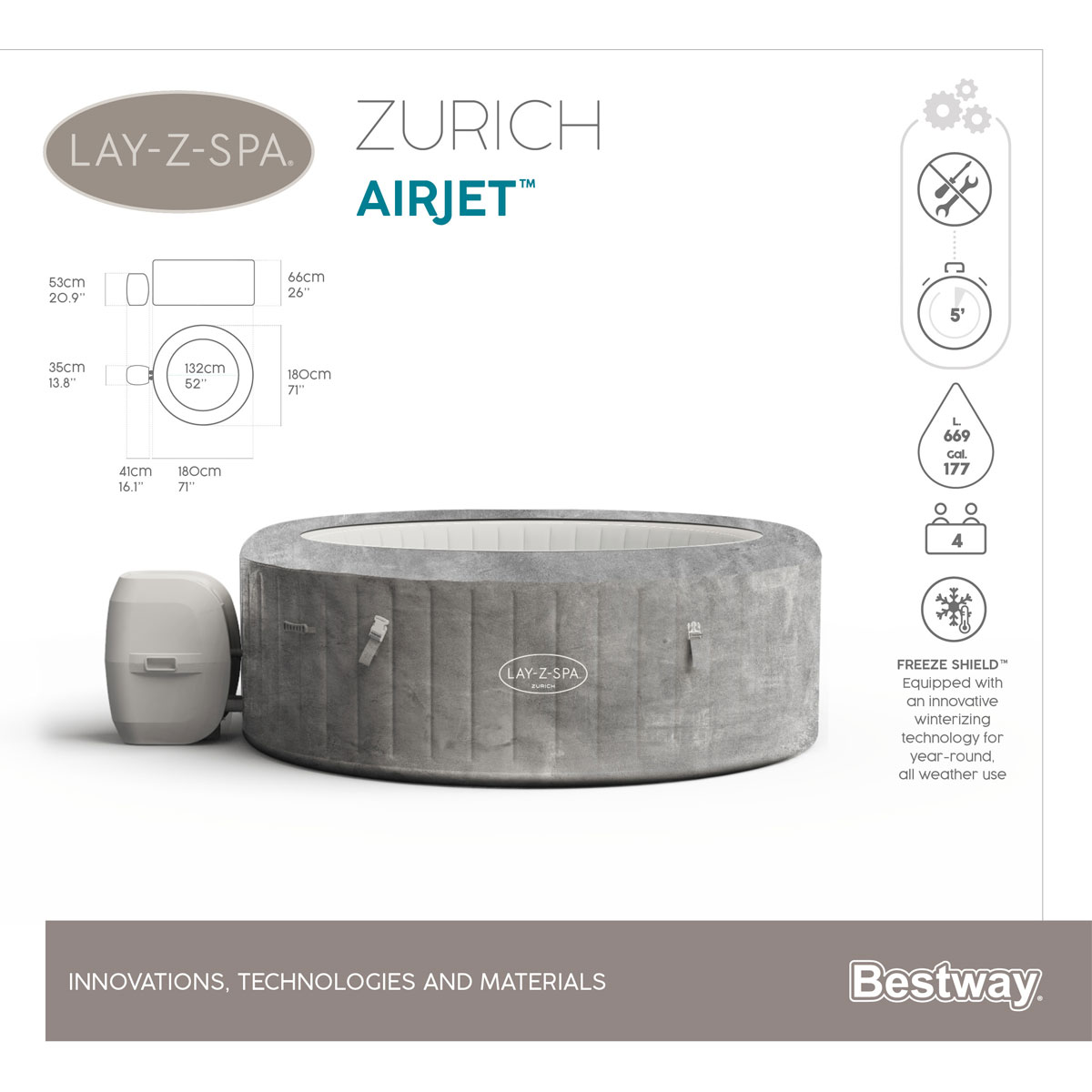 Bestway LAY-Z-SPA ECO-Whirlpool Zurich AirJet Durchmesser 180 x 66 cm Bild 16