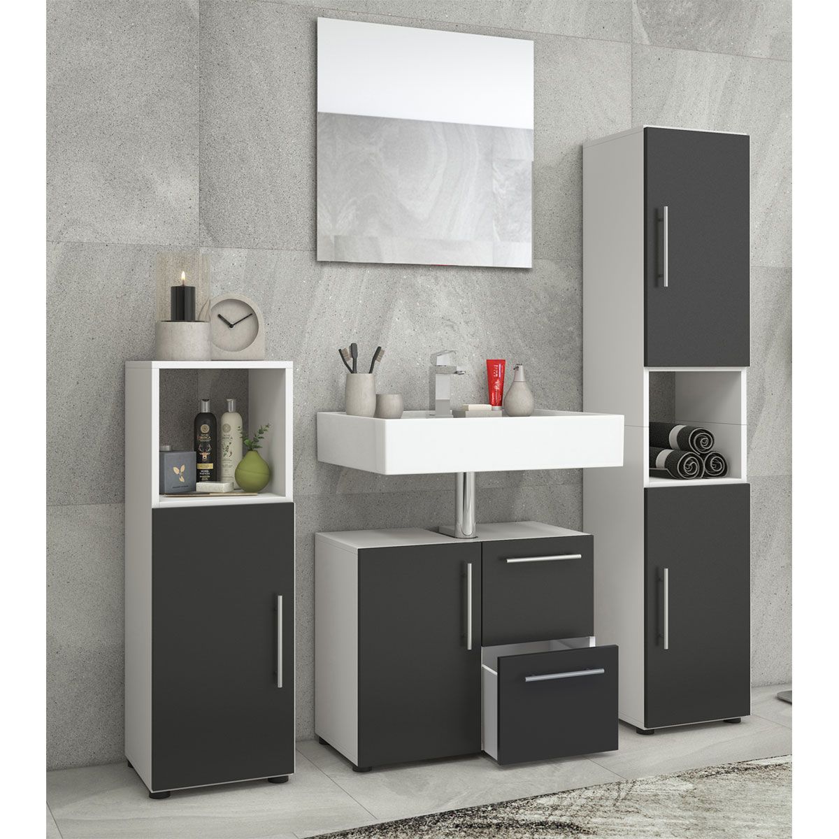 Badset Flandu mit Spiegel weiß/schwarz Bild 2