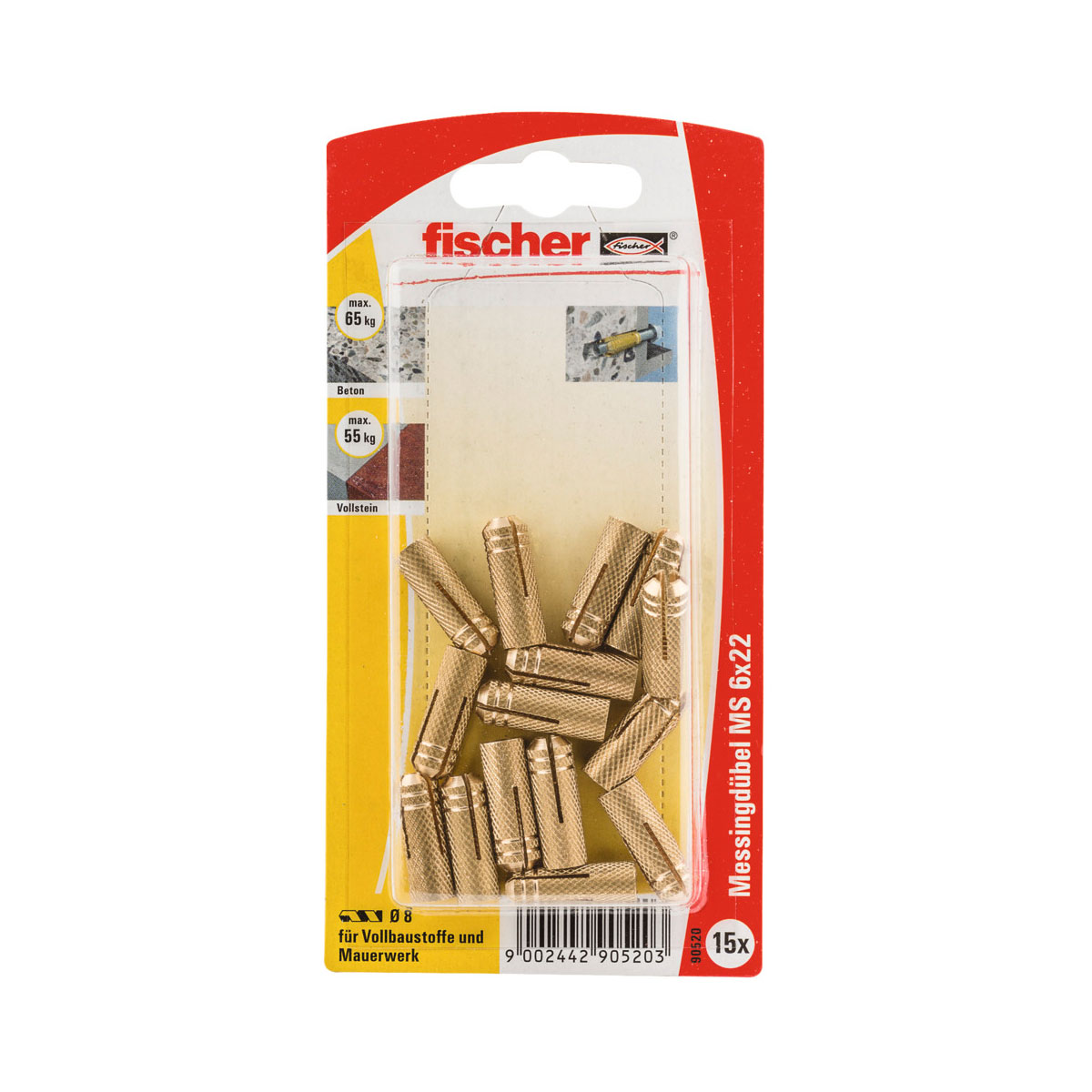 Fischer  Messingdübel MS 6 x 22 mm 15 Stück