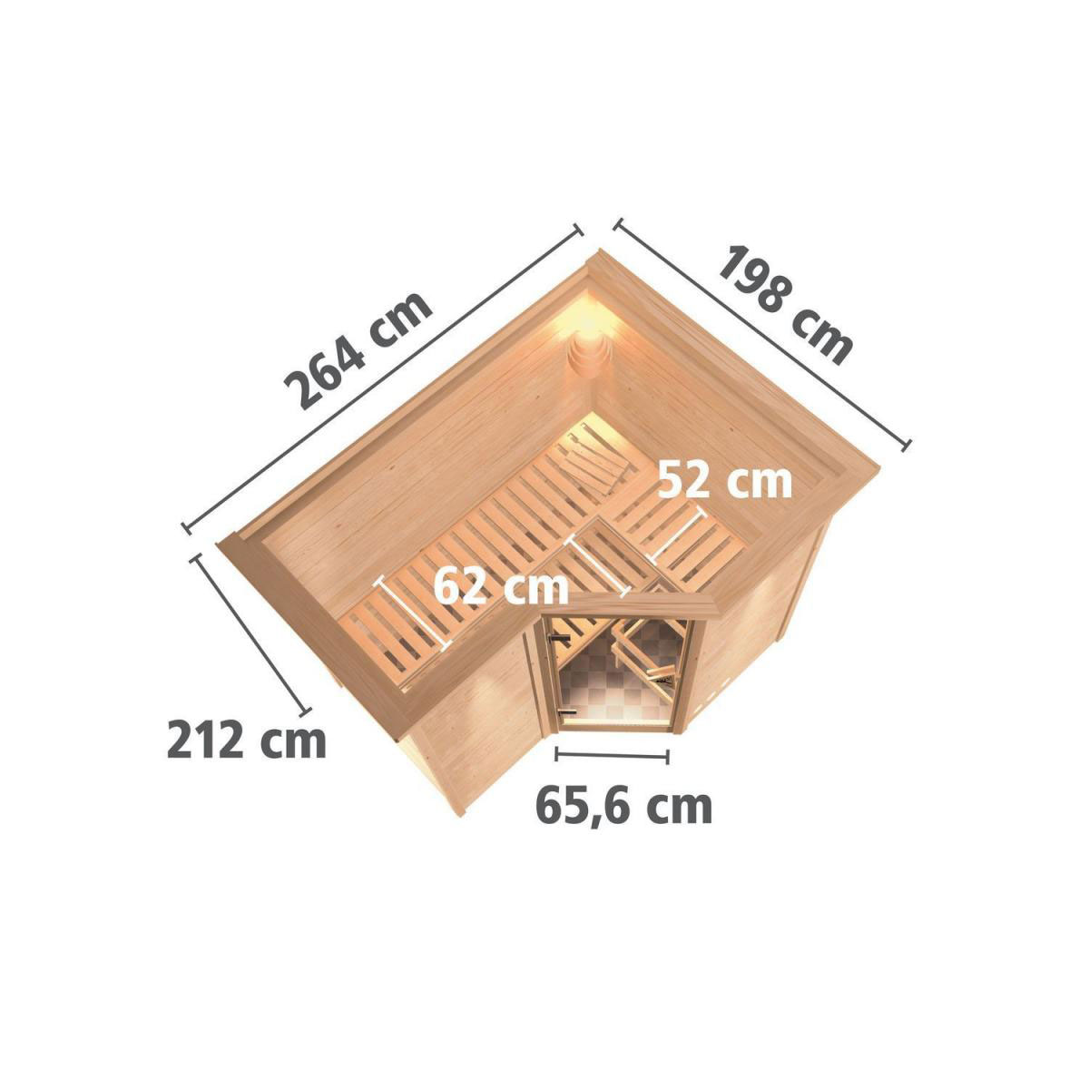 Karibu Sauna Sahib 2 Eckeinstieg 9 kW Ofen integr Strg mit Kranz Klarglas-Tür Bild 9