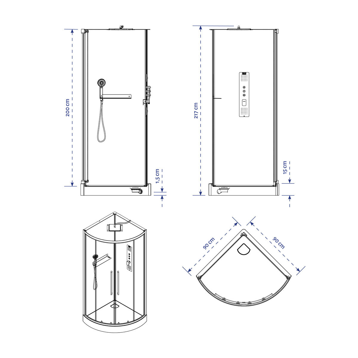 Aurlane Komplettdusche Urban rund 90 x 215 cm Bild 4