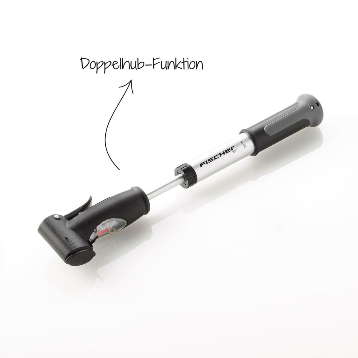 Fischer Bikes Mini-Pumpe mit Doppelhub Duokopf silber Bild 2