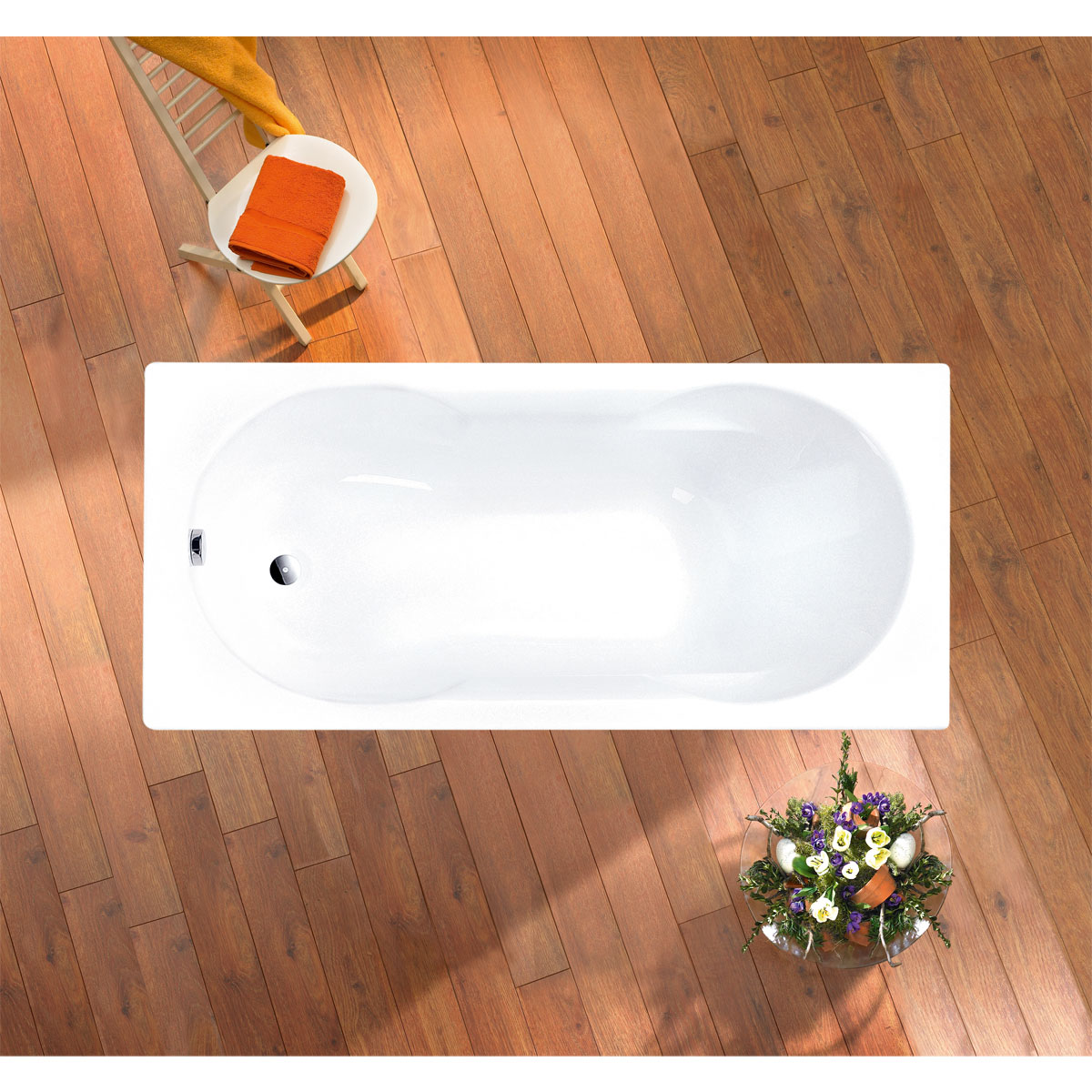 Ottofond Badewanne 170 x 75 cm weiß mit Wannenträger und Ab-/Überlaufgarnitur Bild 2