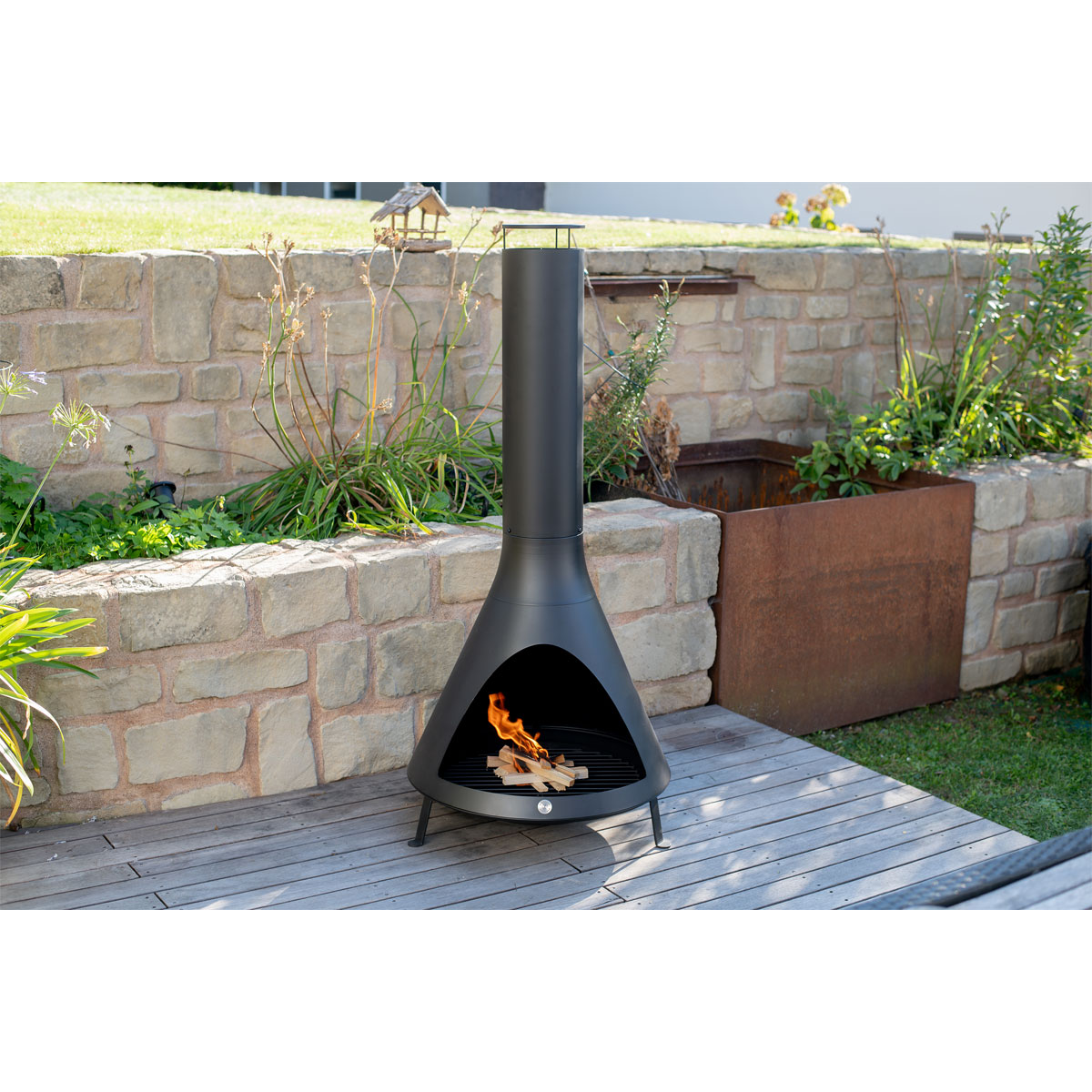 Westmann Terrassenofen Gartenkamin inkl. Rauchablass 70x70x160cm Schwarz Bild 3