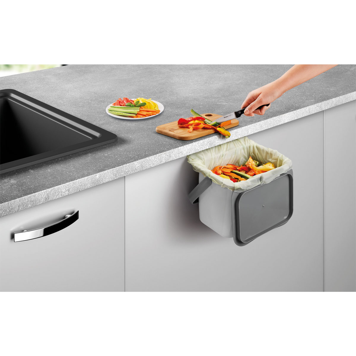 Metaltex Bio-Abfallsammler Bin Tex 19,3 x 24,6 x 19 cm grau Bild 7