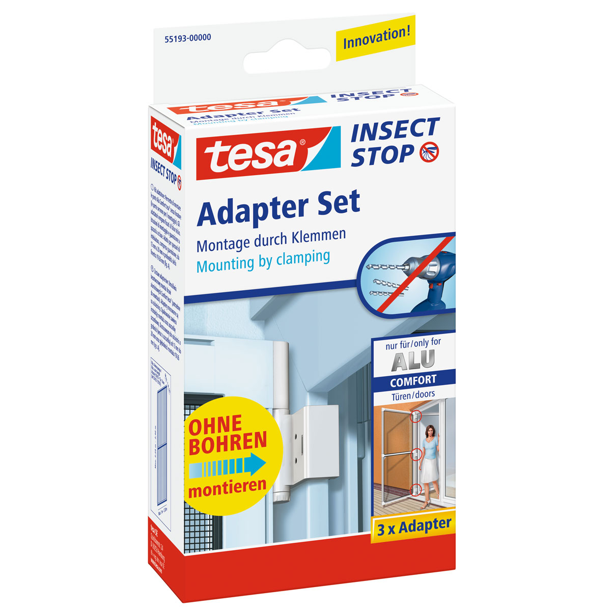 tesa Fliegengitter Adapter-Set weissfuer Alu Rahmen Comfort
