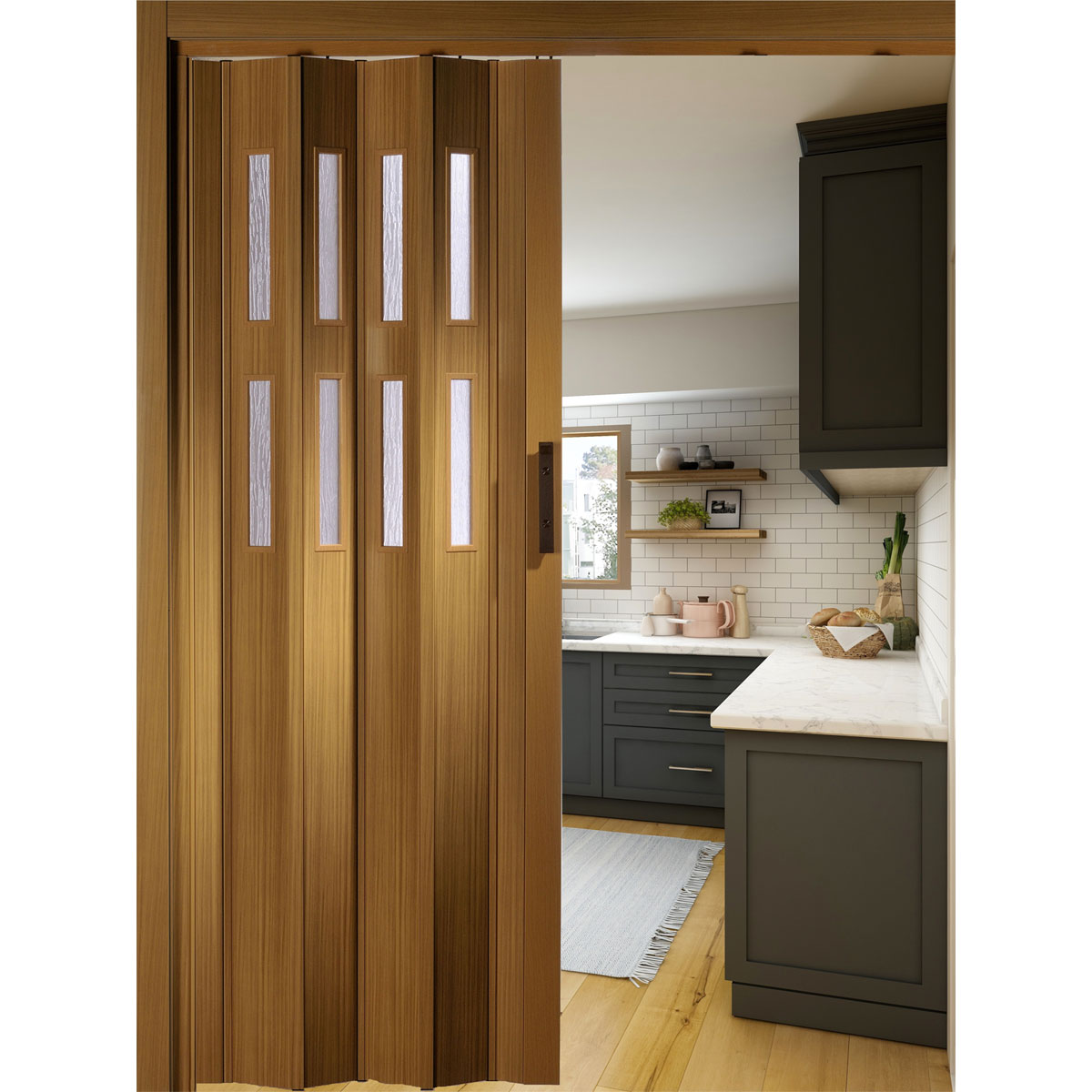 FORTE Kunststoff-Falttür Luciana B 88,5 x H 202 cm Buche 2 Fenster Bild 5