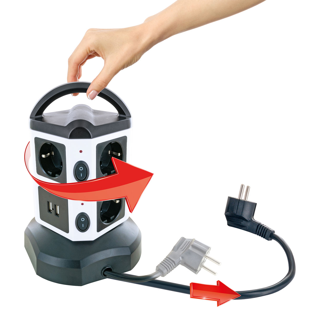 Schwaiger  Steckdosentower 7-fach mit 2-fach USB