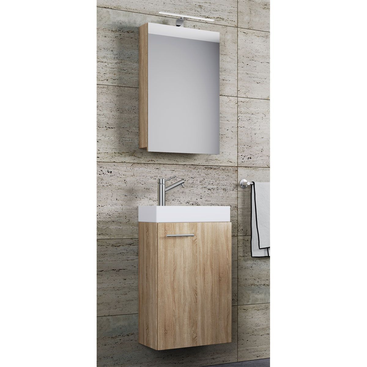 Gäste-Waschplatz Slito mit Spiegelschrank inkl Beleuchtung Sonoma-Eiche Bild 2