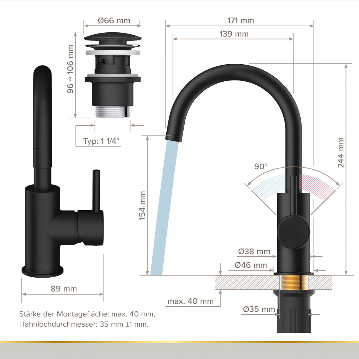 LENZ Waschtischarmatur Moana Easy-Clean Matt Bild 4