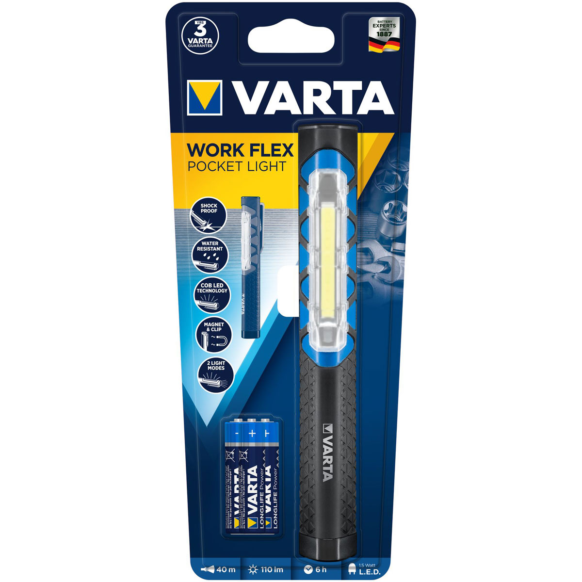 Varta LED-Taschenlampe Work Flex Pocket Light mit Batterien schwarz Bild 3